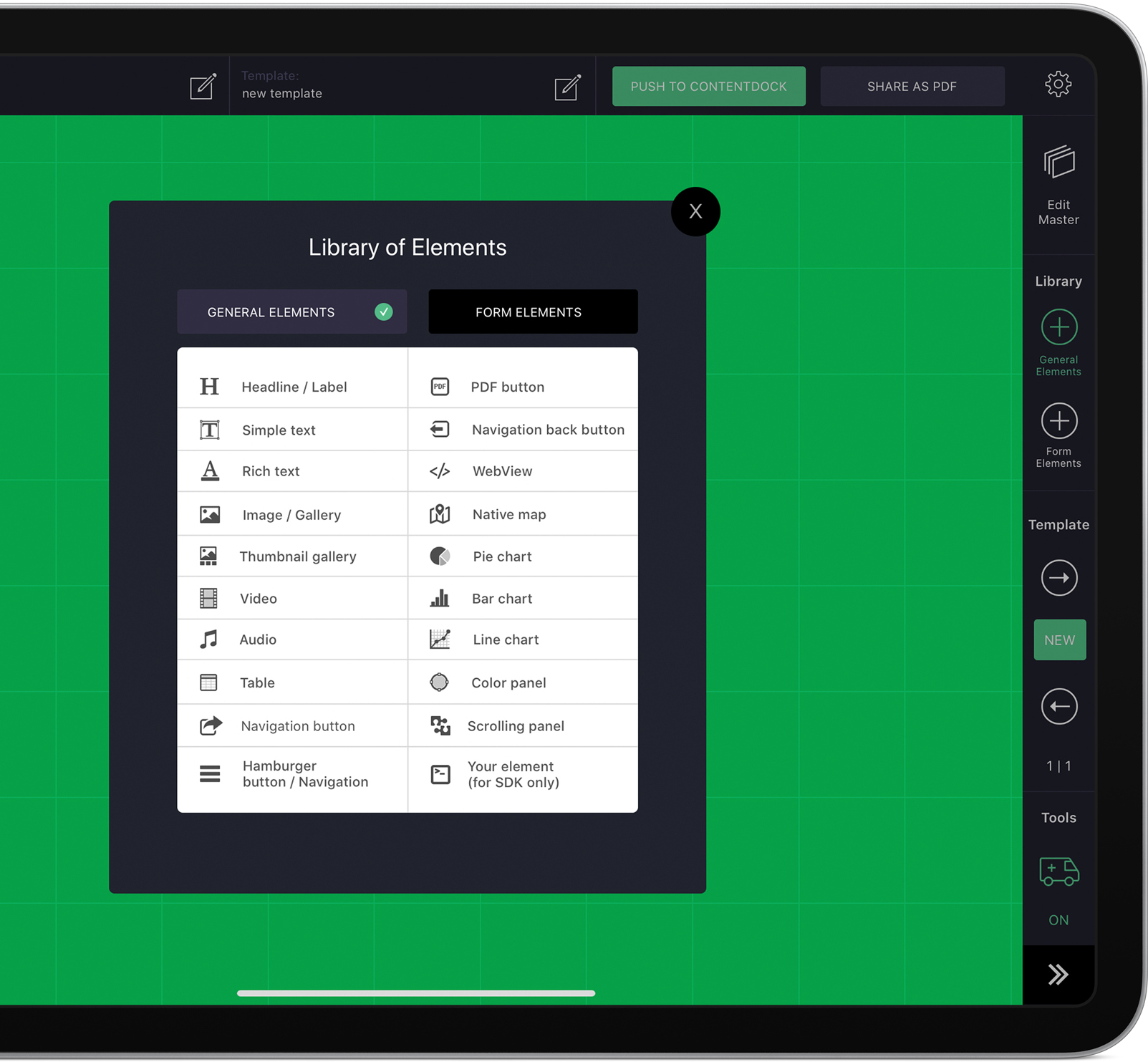 Image: contentDock<sup>®</sup> offers various elements that can be used for the design of the contentApps.