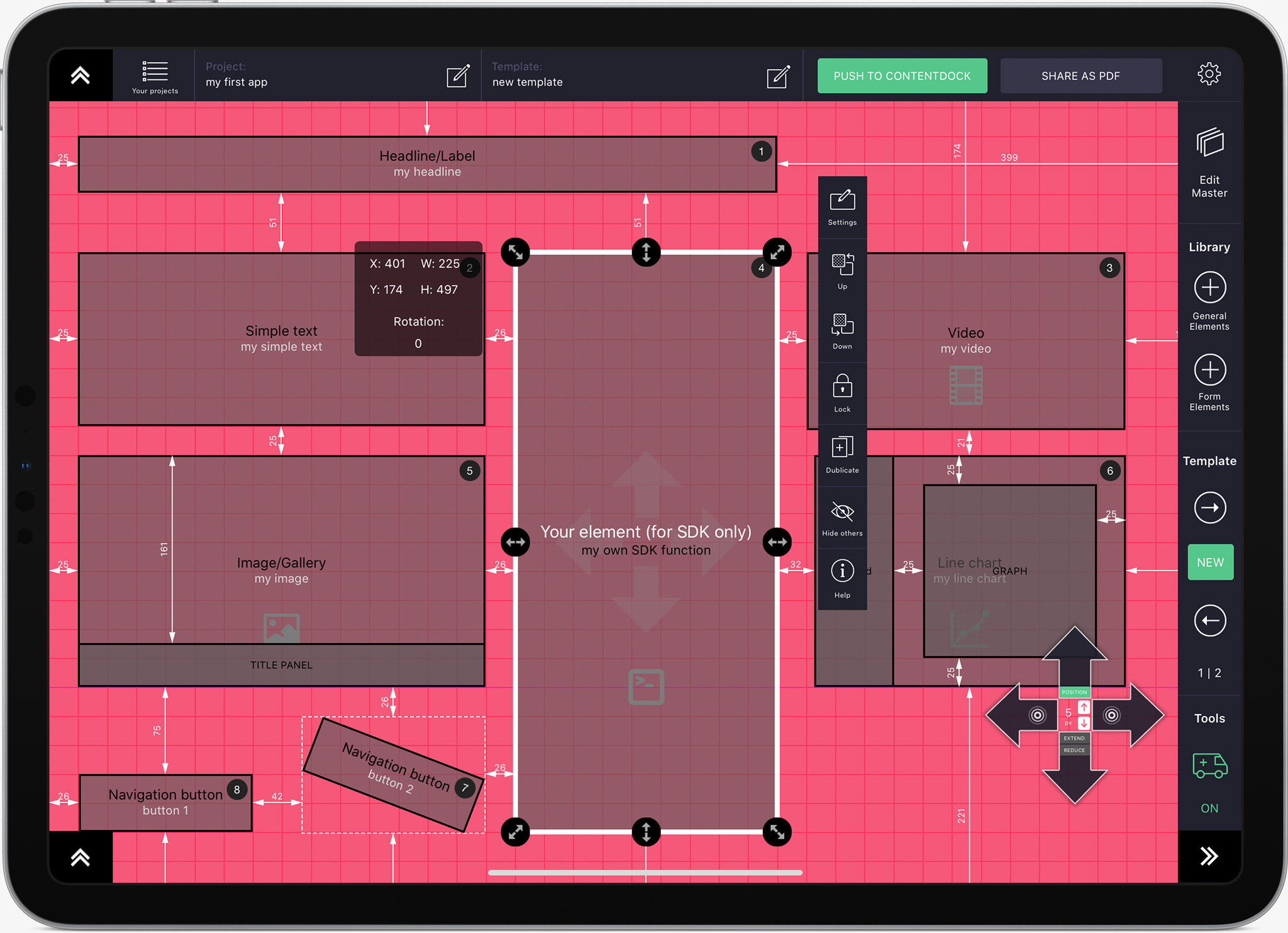 Image: View of an open template in the Wireframing App
